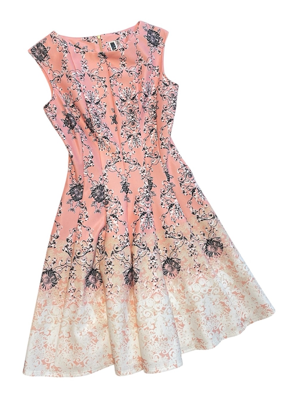 JULIAN TAYLOR Border Print Princess Style Dress Size 8 Sleeveless